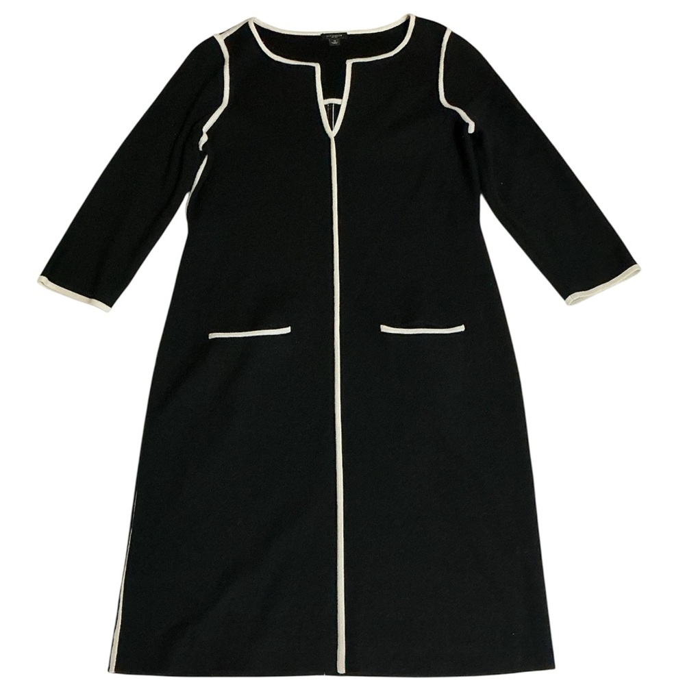 Ann Taylor Black sweater Dress with Cream Accents and pockets